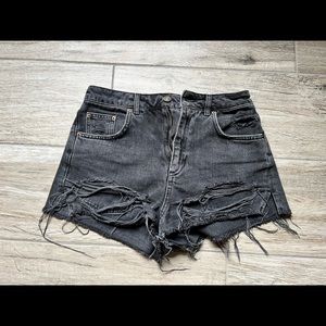 Distressed Black Denim Shorts